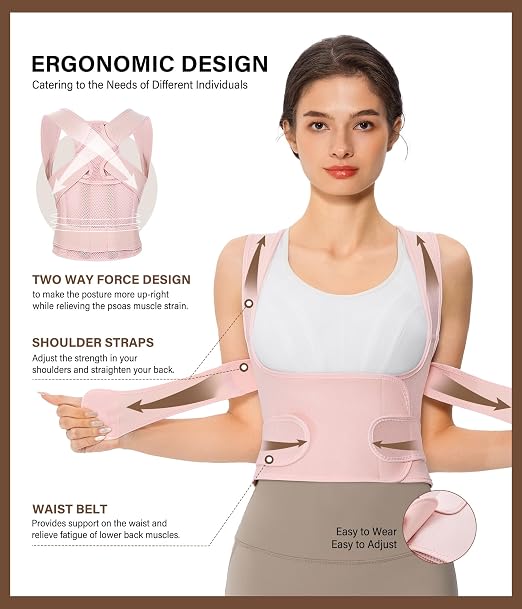 URSEXYLY Back Brace Posture Corrector for Women and Men, Breathable Shoulder Brace, Upper and Lower Back Pain Relief, Adjustable Full Back Support(Small,Pink)