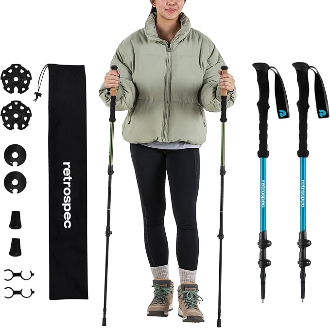 Retrospec Solstice Hiking Poles for Men & Women - Adjustable and Collapsible Lightweight Walking & Trekking Sticks - Aluminum w/Cork or Foam Grip