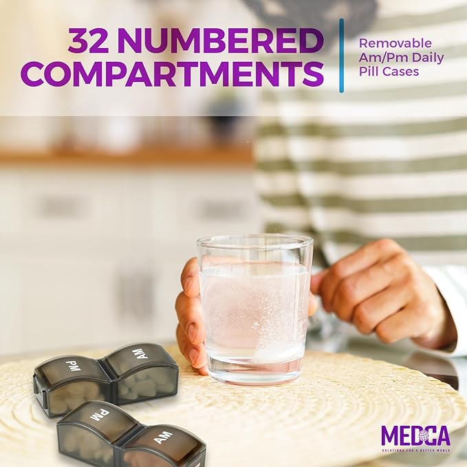 Monthly Pill Organizer - Am/Pm Daily Pill Organizer 32 Compartments for Each Day, Pill Dispenser and Dispenser Caddy That Helps You Organize Your Life, Perfect for Supplements and Medication, Black