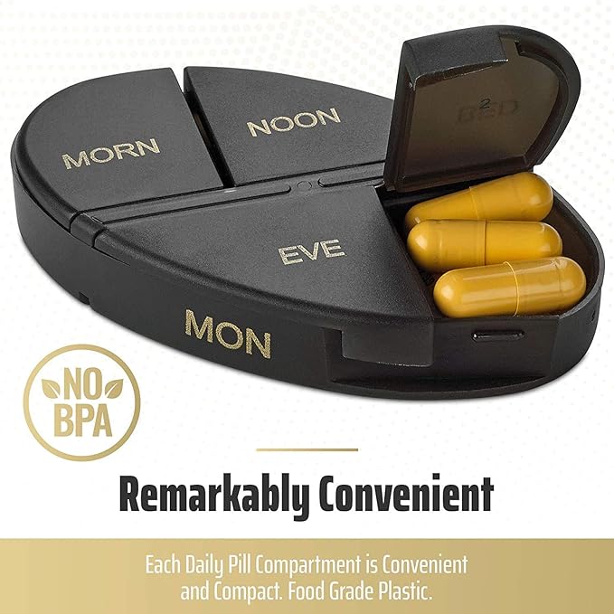 Daily Pill Organizer - (4 Times a Day) Stackable Medication Reminder - Premium Weekly AM/PM Pill Box with 7 Daily Stackable Trays and Medicine Organizer for Vitamins, Fish Oils and Supplements, Gold