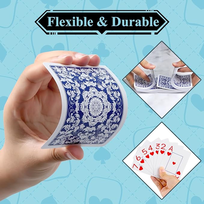 Plastic Playing Cards Waterproof Cards Poker Card 2 Pack Playing Card Large Print for Adults Seniors, Deck of Card Set Poker Cards for Beach Trip Pool Party Games (Blue)