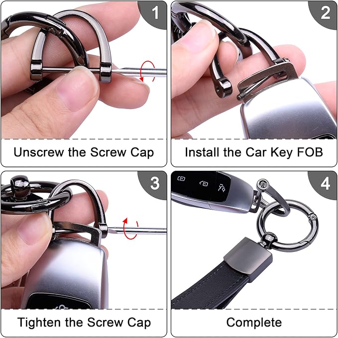 Wisdompro Genuine Leather Car Keychain, Universal Key Fob Keychain | Leather Car FOB Key Chain Holder for Men and Women, 360 Degree Rotatable, with Anti-lost D-ring and 3 Keyrings