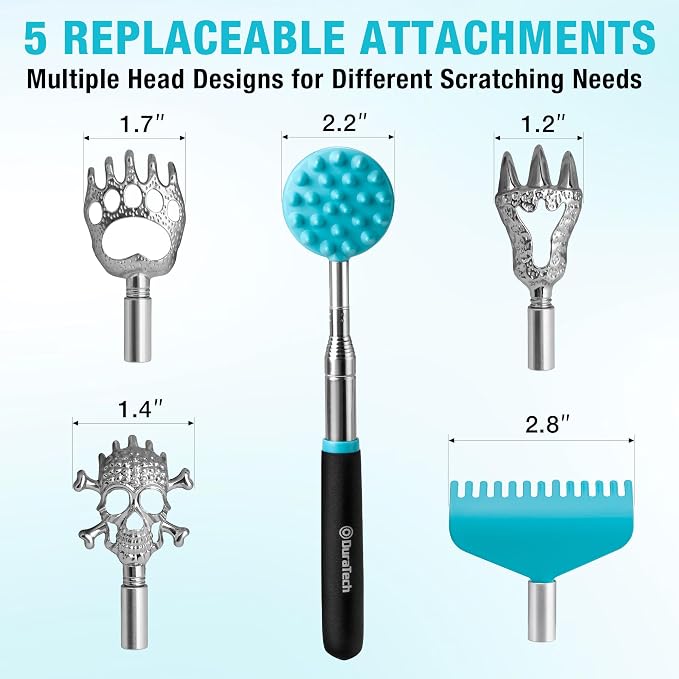 DURATECH Telescoping Back Scratcher and Pick-Up Tool Set with Pouch | 5 Interchangeable Heads, Extendable Back Scratcher, 2 lb Magnetic Pickup Tool, Telescoping Inspection Mirror