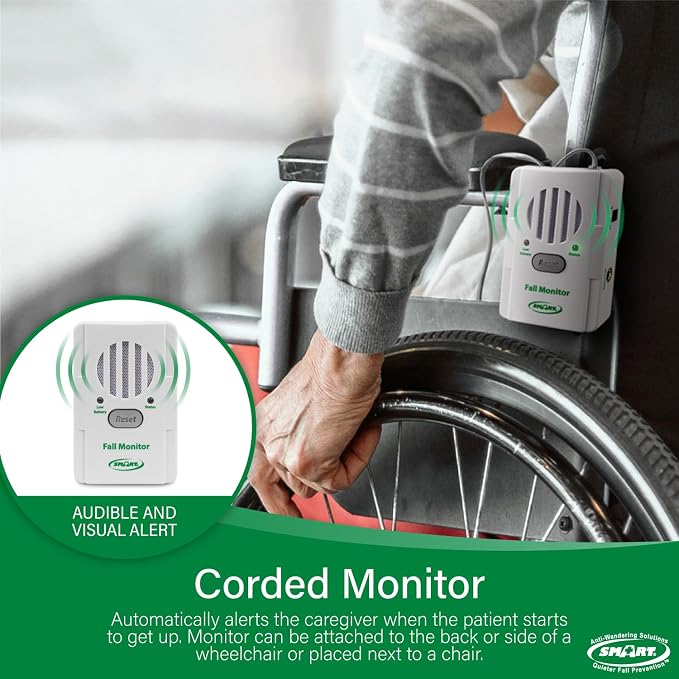 Smart Caregiver Chair Exit Alarm for Elderly Fall Prevention - Weight Sensing Pad and Alert Monitor Let You Know When They Get Up from a Chair