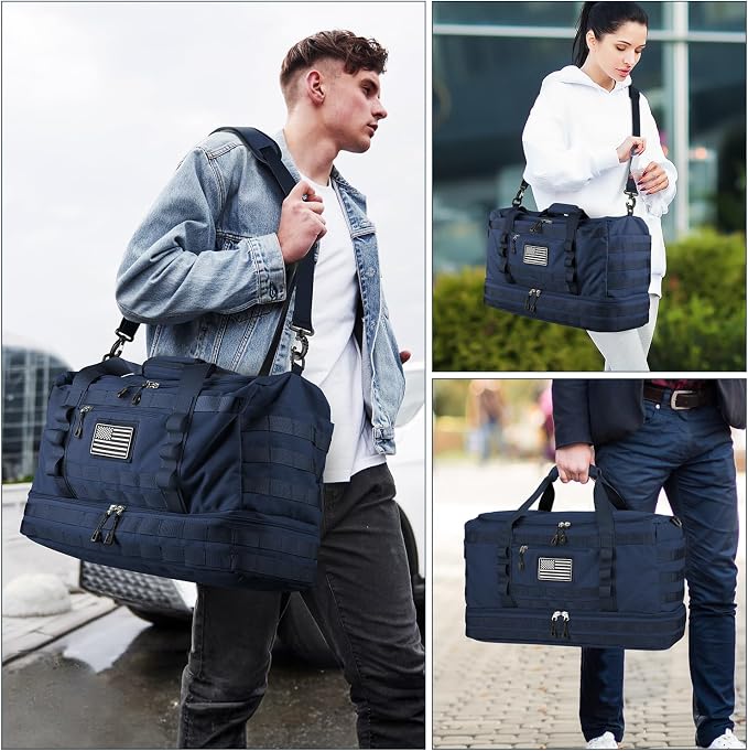 Gym Bag for Men Women, Carry on Luggage 22x14x9 Airline Approved Duffle Bag | Tactical Travel Bags with Toiletry Bag and Shoe Compartment, Weekender Overnight Duffel with Wet Pocket for Workout, Blue