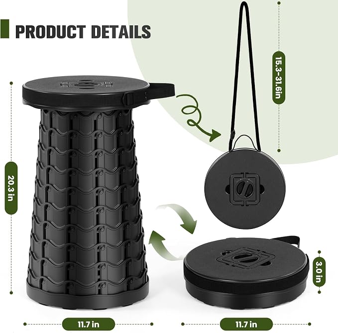 Qiguet Upgraded XXL Collapsible Stool - Folding Stool Max 1000lb Capacity,Portable Chair - Foldable Stool with Safety Lock,Portable Stool for Camping Barbecuing Fishing Gardening,Gifts for Fishermen.