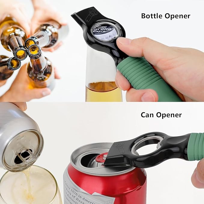 2-Pack Magnetic Beer Bottle Opener & Soda Can Opener, 2-in-1 Bottle Opener and Can Tab Opener Tool for Bartender, Long Nails, Arthritis, Silicone Handle with Build in Magnet - Light Green