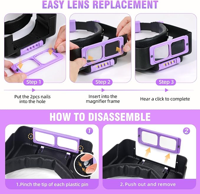 Dilzekui Rechargeable Magnifying Glasses for Close Work 1.5X to 3.5X Lenses | with Adjustable Light,Opitcal Acrylic Lens, Lightweight Magnify Headset, Handsfree Head Magnifier for Jewelers Hobbies Crafts