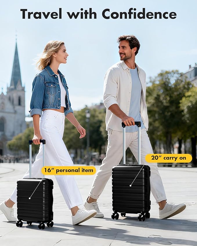 Lekesky 18 Inch Expandable Carry On Luggage Airline Approved, Hard Shell Suitcase with TSA Lock, Lightweight Spinner Wheels for Travel Weekend Trips Men Women, Black