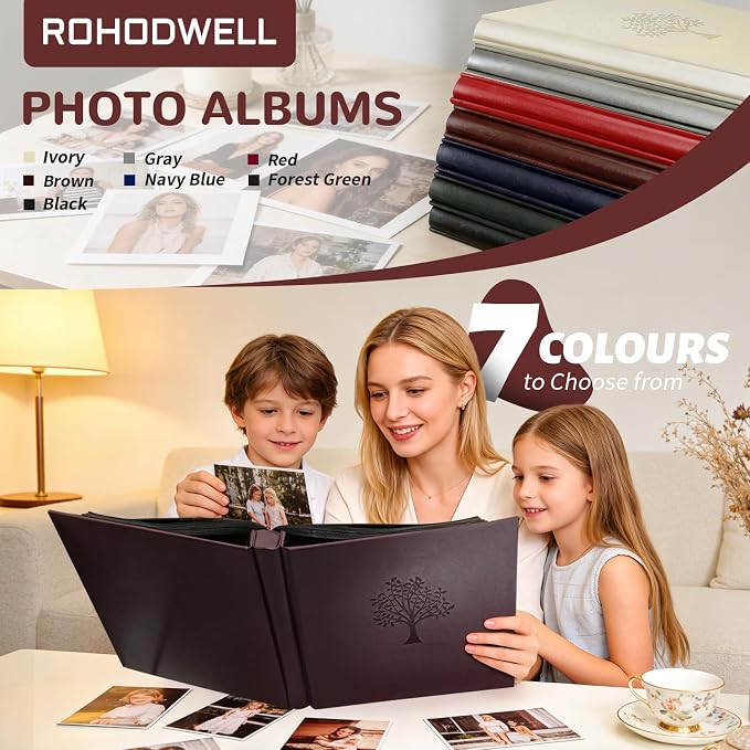 Leather Photo Album 4x6 Pockets, Picture Album for Family Christmas Gift | Large Capacity PU Leather Cover 600 Pockets Black Inner Page Slip In Holds Horizontal & Vertical Photos