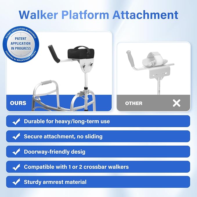 1 pcs Walker Platform Attachment with Adjustable Padded Cuff - Walker Platform Accessory to Preventing The Bracket from Sliding Down - U-Shaped Clamp Design Compatible with Most Walkers on The Market