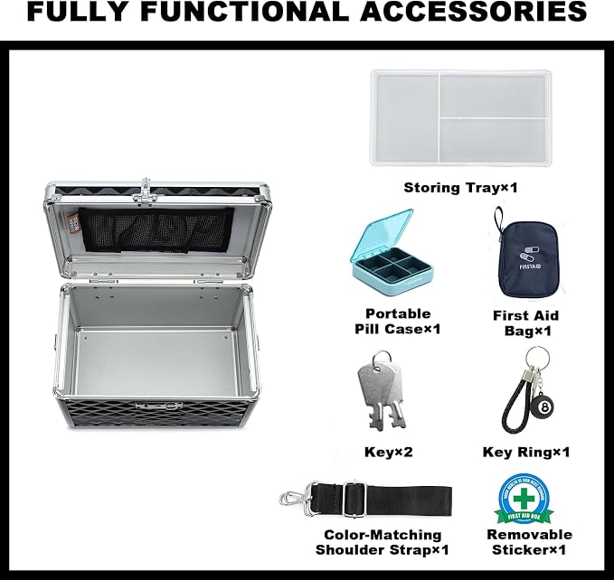 Storage Box with Key Lock, Lockable Medicine Storage Box, Empty First Aid Box, Security Lock Box, Multipurpose Locking Box for Home and Outdoor Use (Black, Medium)