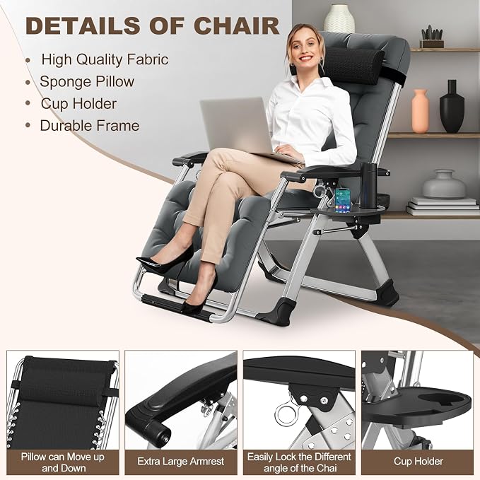 Comfy Folding Recliner Chair -Bedroom Living Room Chairs | Patio Lounge Chair with Removable Cushion for Indoor Outdoor