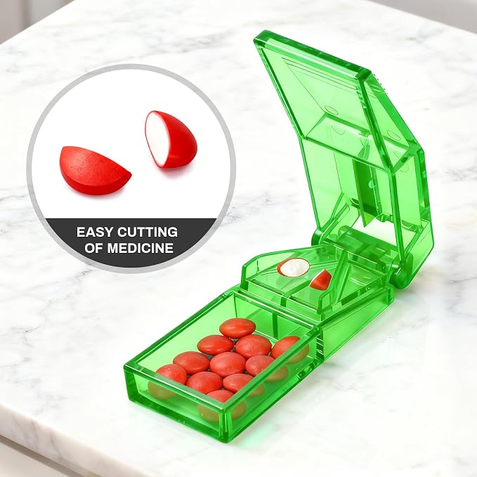 Ultrassist Pill Cutter and Splitter for Cutting Small or Large Pills, Accurate Medicine Splitter with Stainless Steel Blade, Transparent Vitamins Slicer Assorted Colors