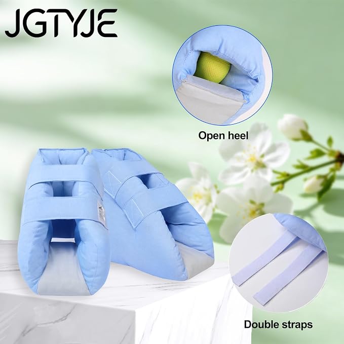 JGTYGE Heel Protectors for Pressure Sores, Adjustable Heel Cushion Boots with Open Heel Design for Elderly Bedridden Patients, Ankle Support Pillow for Post Surgery Recovery & Wheelchair Use
