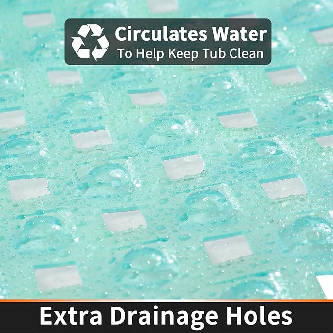 Yimobra Bathtub Mat Non Slip, Super Strong Suction Cups, 27.5"x15.5" Long Shower Mat with Drain Holes, Machine Washable Fast Draining Bath Mats, Bathroom Essentials,Clear Green