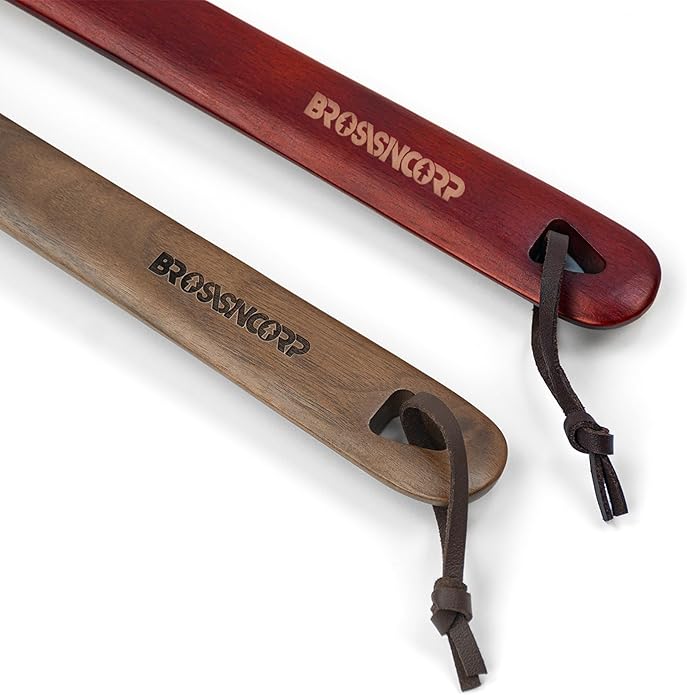 Wooden Shoe Horn Long Handle For Seniors 23.6" Easy Wear Helper Shoehorns Women Kids Baby Elderly Hanging Rings