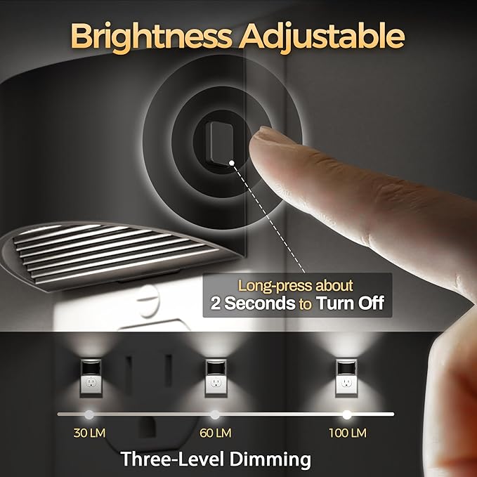 DORESshop LED Night Light[2 Pack], Night Lights Plug into Wall, 3 Level Brightness Adjustable Plug in Night Light, Dusk to Dawn Sensor, Nightlights for Adults, Bedroom, Bathroom, Hallway, 5000K