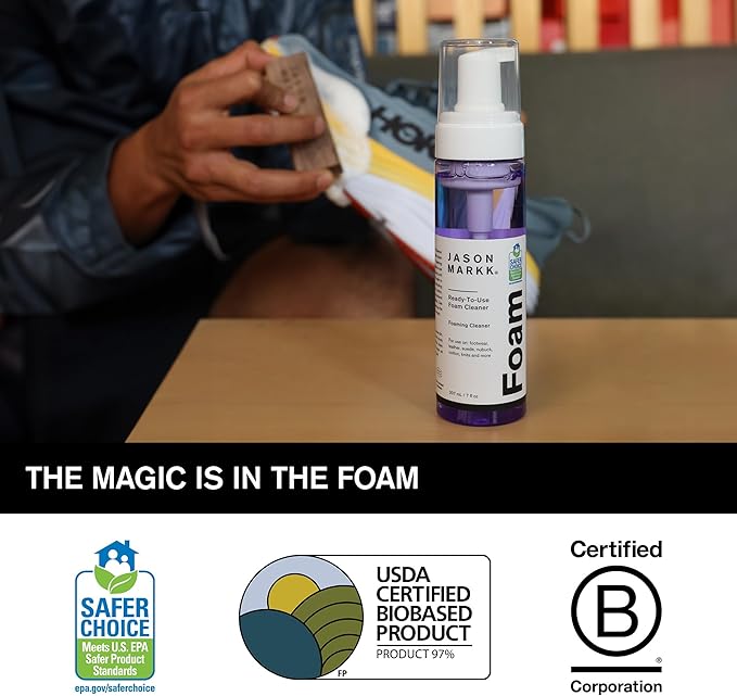 Jason Markk Ready-To-Use Foam, Shoe Cleaner, Sneaker Care, Ideal for Footwear, Safe for Leather, Suede, Nubuck, Cotton, Knits, 7oz