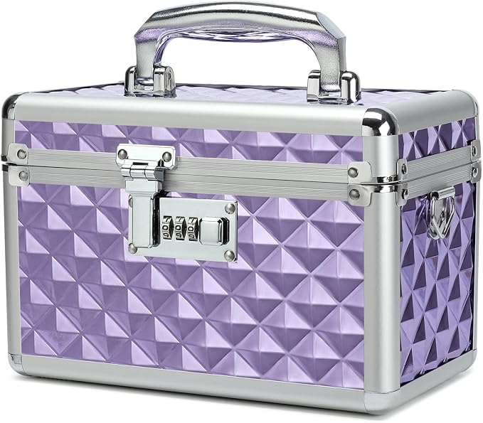 Storage Lock Box with Combination Lock, Lockable Medicine Storage Box, Empty First Aid Box, Security Lock Box, Multipurpose Locking Box for Home and Outdoor Use (Purple, Small)