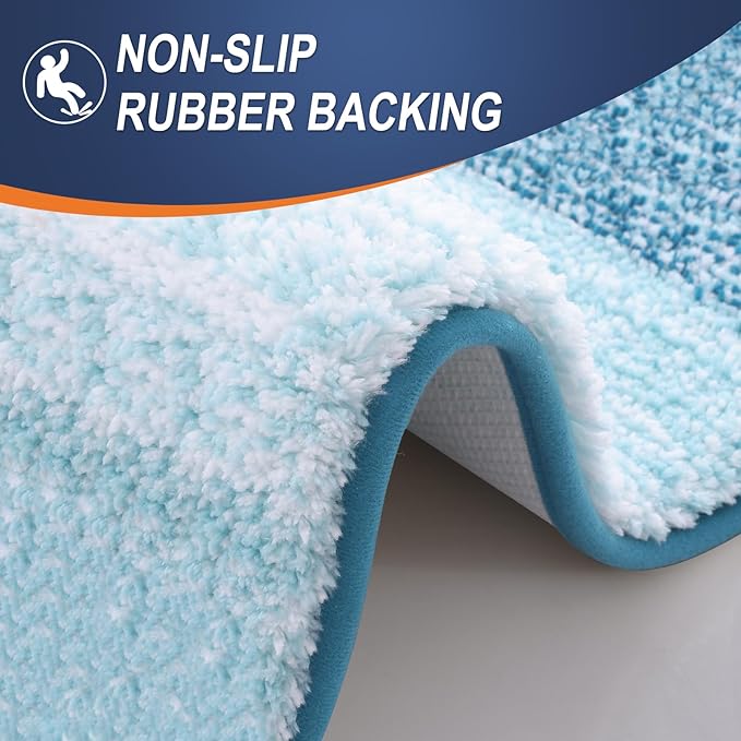 OLANLY Bathroom Rug Set 2 Piece, Soft Absorbent Microfiber Bath Rug Set, Non-Slip, Machine Wash Dry, Plush Shaggy Bath Mats for Bathroom (30"x20"+24"x16", Peacock Blue)