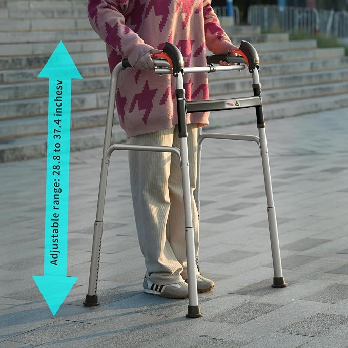 Foldable Stair Climbing Walker for Seniors | Adjustable Height, Wheel-Free Walking Aid, Lightweight Aluminum Alloy, Supports Up to 300lbs, Portable Stair Assist Bar
