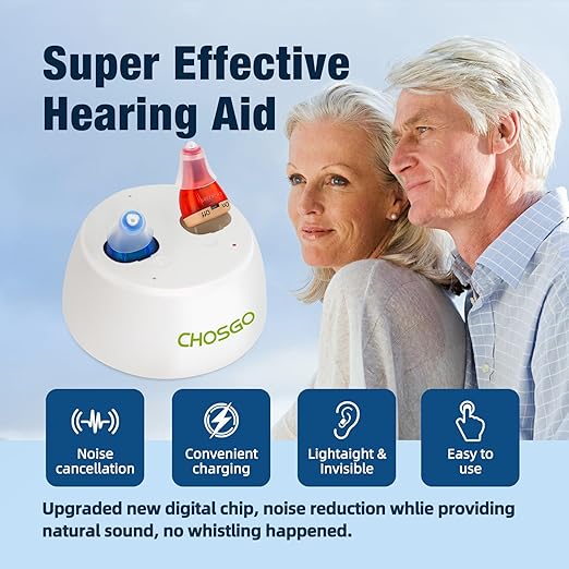 Hearing Aids, Rechargeable Hearing Aids for Seniors Adults with Noise Cancellation,A Pair Completely-in-Canal (CIC) Invisible OTC Hearing Amplifier, Red Blue