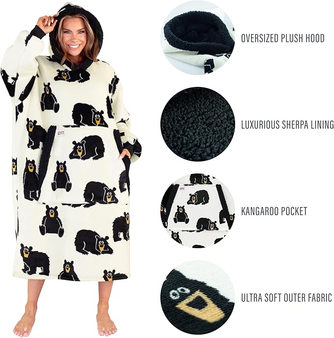 LazyOne Oversized Blanket Hoodie, Oversized Hoodies for Women and Men, One Size Fits All Wearable Blankets