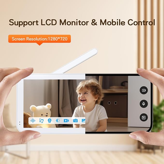 2K WiFi Baby Monitor with 5'' 1080P Screen, Smart Baby Camera with App Control, 360°Auto Tracking, Motion & Sound & Humidity & Temperature Detection, Night Vision, 2-Way Talk,Long Battery Life