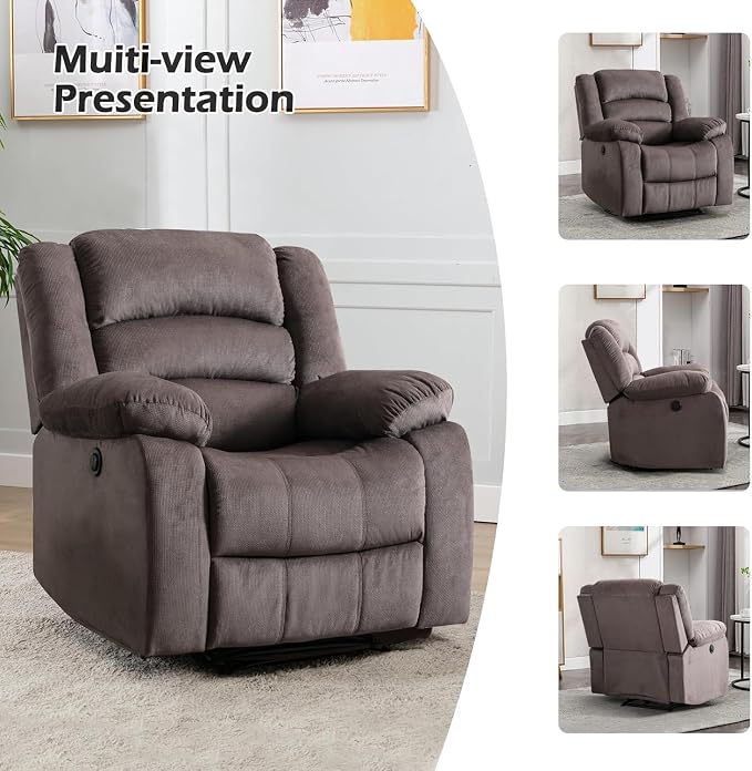 Power Recliner Chair for Adults Set of 2, Oversized Electric Recliner with Soft Cushion and Back, Upholstered Soft Fabric Reclining Chair for Living Room, Bedroom, Brown
