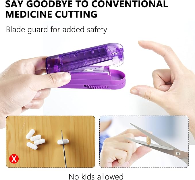 Pill Cutter Splitter for Small and Tiny Pills, Adjustable Pill Cutters for Small Tablets, Accurately Cuts Multiple Pills at Once (Sharp Blade with Safety Guard,Non-Slip Silicone Edge)