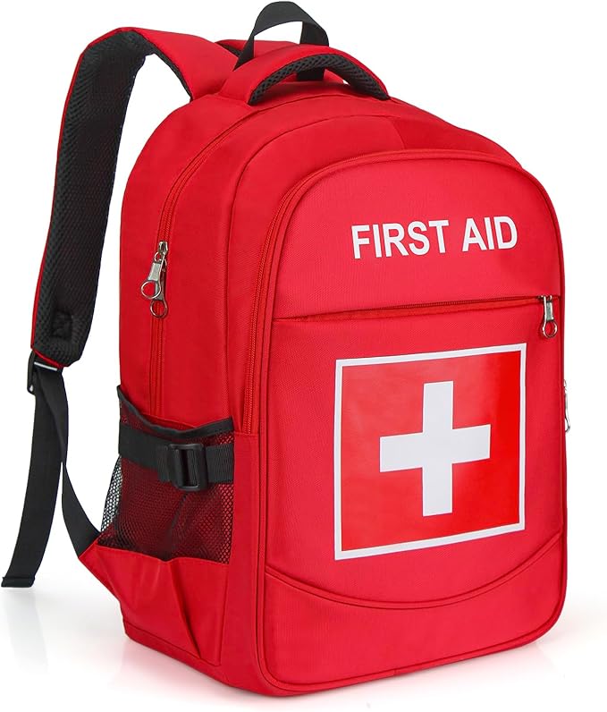 E-HORDE First Aid Backpack with Multi-Pocket, Emergency Medical Backpack, Large Capacity & Water-proof, Empty First Aid Bag for Home Office EMT Paramedics, Red