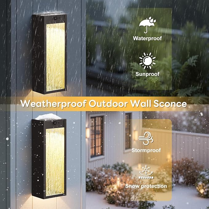 2 Pack LED Outdoor Wall Light 15in Dusk to Dawn Bronze Porch Light | Oil-Rubbed Exterior Lantern, Modern Water Rippleed Sconces, Waterproof Lighting Fixtures, Outside Lamp for Front Door