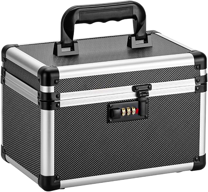 Medicine Box with Combination Lock - 10"x6"x6.7"First Aid Safe Medication Storage Case, Personal Items Safe Case for Hospital & Home & Outdoor 【Tactical Black,No Tray】