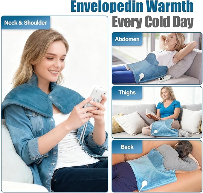 Weighted Heating Pad for Neck & Shoulders - 6 Heat Settings, 4 Timers, Auto Off - Electric Heating Pad for Back Pain Relief - Gift for Women/Men, Mom/Dad, Birthday, Christmas