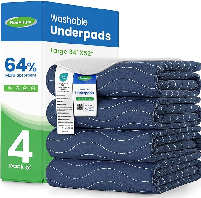 Chuck Pads Washable - 34"x52"(Pack of 4) Navy - Reusable Bed Underpads for Adults - Chux Pads for Incontinence - Heavy Absorbency Waterproof Mattress Protector for Elderly, Bedwetting