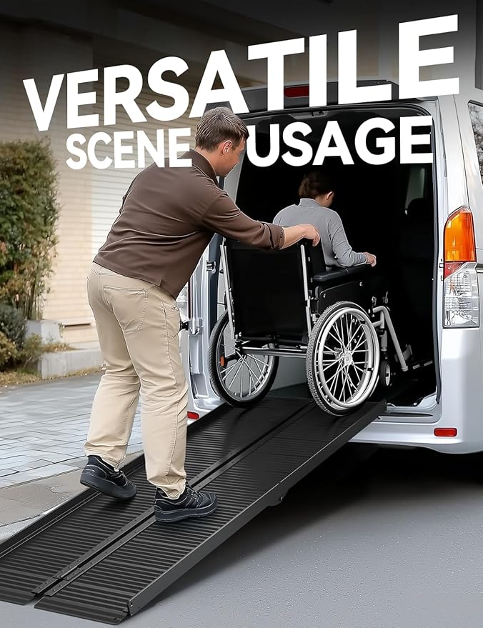 Black Aluminum Ramp 5FT, With Non-Slip Surface Wheelchair Ramp, Folding Portable Wheelchair Ramps for Home Steps,Scooter Ramp for Car, Stairs, Doorways, Curbs, 800 LBS Weight Capacity, 28.3''W x 60''L