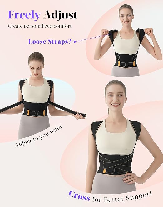 Posture Corrector for Women and Men, 5 Full Back Support Brace Rods, FSA&HSA Eligible, Adjustable Shoulder Straightener, Improving Hunchback Posture, Upper and Lower Back, Neck Pain Relief, Medium