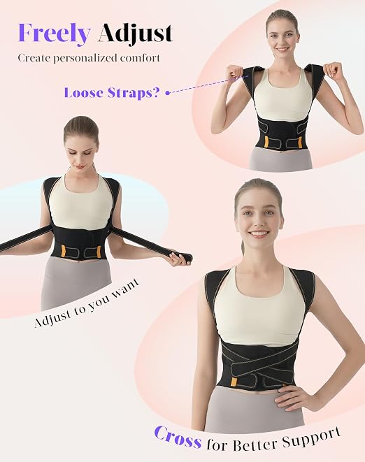 Posture Corrector for Women and Men, 5 Full Back Support Brace Rods, FSA&HSA Eligible, Adjustable Shoulder Straightener, Improving Hunchback Posture, Upper and Lower Back, Neck Pain Relief, Small