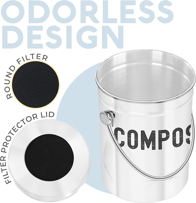 Epica Kitchen Compost Bin for Kicthen Countertops, 1.3 Galllon - White