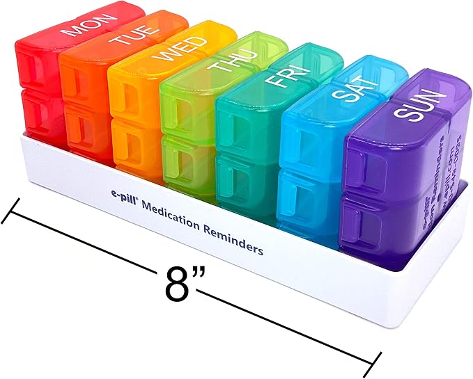 e-Pill 6 Times a Day 7 Day Weekly Pill Organizer – Large Capacity Rainbow Multicolor Pill Box for Vitamins & Medications
