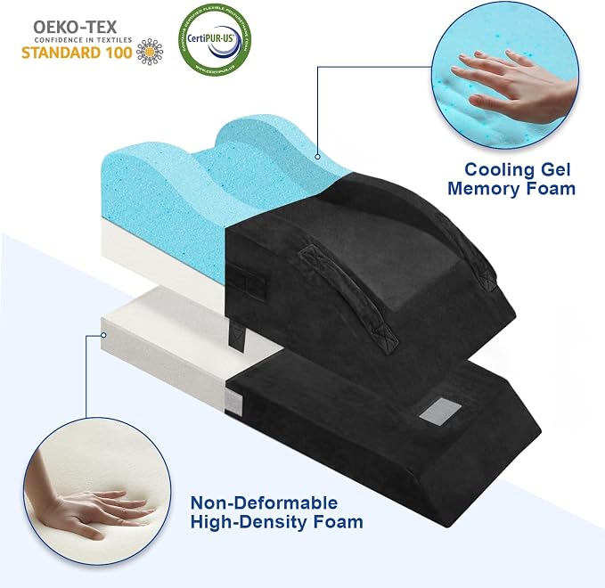 KingPavonini Adjustable Leg Elevation Pillows for After Surgery, Ergonomic Curve Keeps Knee Straight, Memory Foam Leg Pillow Elevation for Blood Circulation, Swelling and Pain Relief (Black)