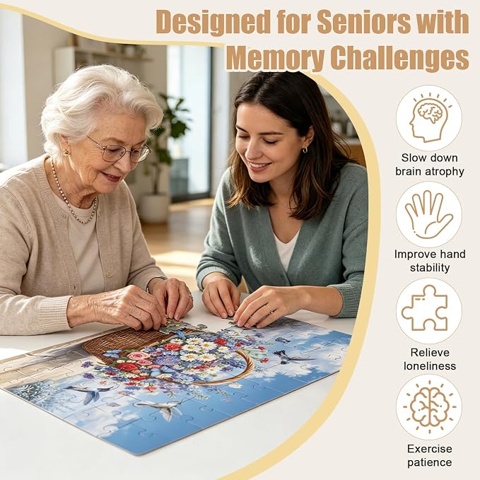 50-Piece Large Piece Puzzles for Seniors, 6 Pack Gift Box Set | Dementia & Alzheimer’s Puzzle Activity for Elderly Adults, Memory Care Game,Family Play, Caregiver Friendly (Vegetable)