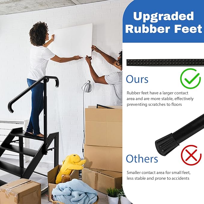 Step Ladder, Foldable Step Stool, 4 Step Folding RV Steps with Handrail, Camper Steps Outdoor, for Reaching High, Travel Trailer, Mobile Home, Spa