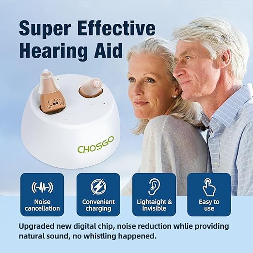 Hearing Aids, Rechargeable Hearing Aids for Seniors Adults with Noise Cancellation,A Pair Completely-in-Canal (CIC) Invisible OTC Hearing Amplifier, Beige