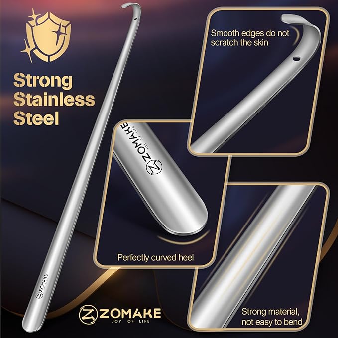 ZOMAKE Extra Long Shoe Horn for Seniors Men,Metal Shoehorn Long handle for Boots,31.5'' Stainless Steel Shoe Spoon Helper