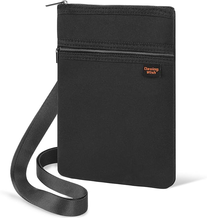 Neoprene Passport Holder Bag for Men Women Passport Pouch for Family Travel with Adjustable Shoulder Strap Travel Passport Case Bag - Black