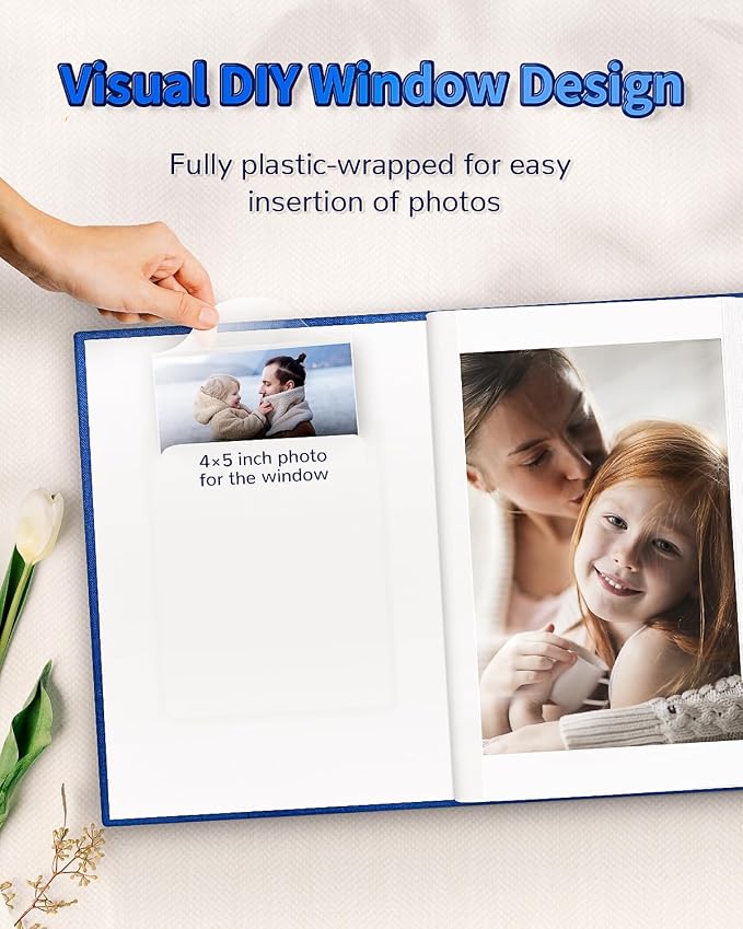 Artfeel Photo Album 4x6 with 100 Pockets,Slip-in Picture Albums,Linen Cover Memory Book with Front Window,White Page Vertical Photo Book for Wedding,Family,Anniversare,Baby,Vacation