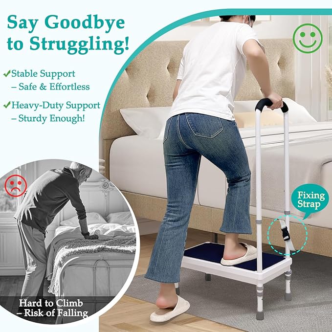 Car Step Stool for Elderly with Handle Bedside Steps for High Beds Adults Seniors Safety Medical Stepstools Heavy Duty 400 lb Capacity Wide Platform to Get in Car, Bed, Bathroom, RV (21.6" Stool)