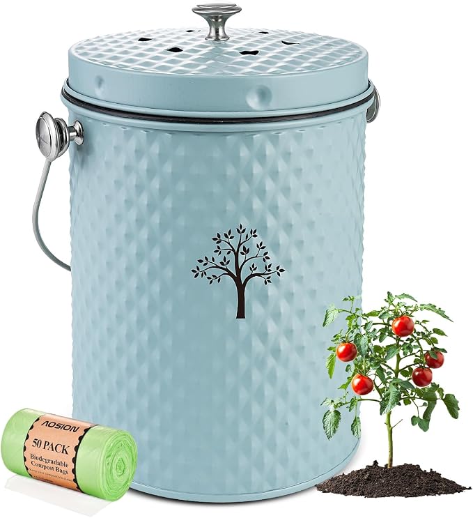 Countertop Kitchen Odorless Compost Bin with Removable Inner Bucket | 1 Gallon Composter Container,Includes 50 Compost Bags,2 Carbon Filters,Compost Bucket, ideal for food scraps,coffee grounds